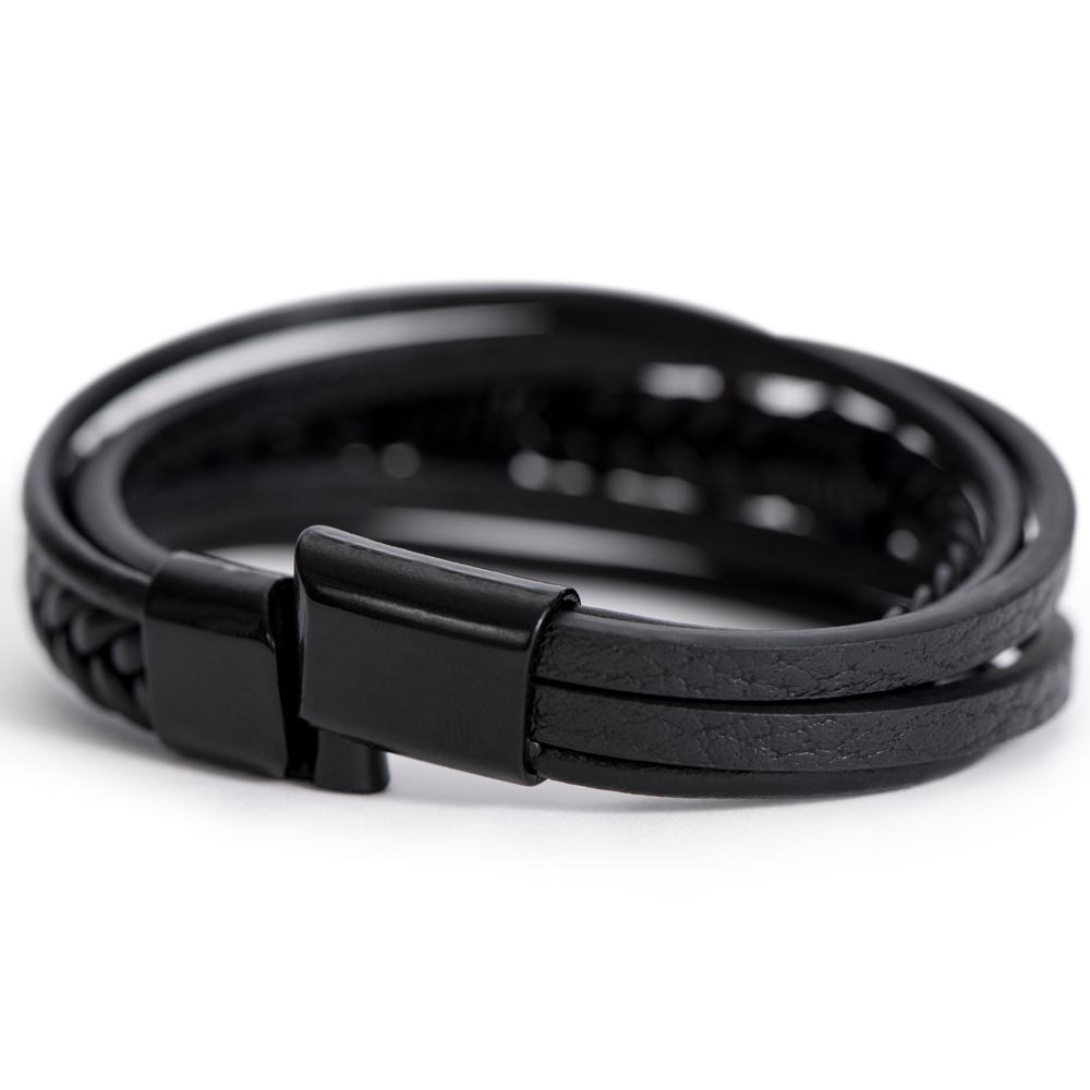 Stainless Steel and Braided Vegan Leather Cross Bracelet